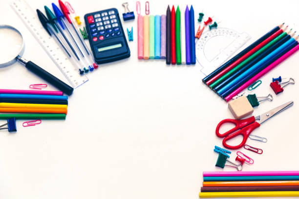 istock Assorted school supplie with a notebooks, pencils, pens, scissors etc. 688410796