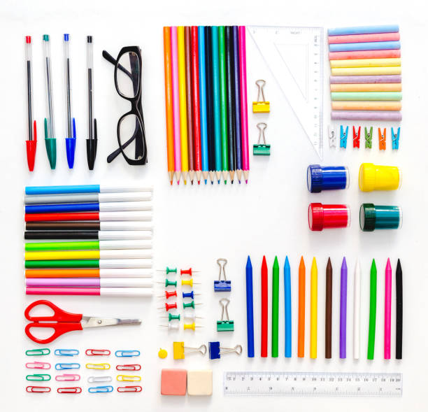 istock School office supplies isolated on white. Back to school background 688410826