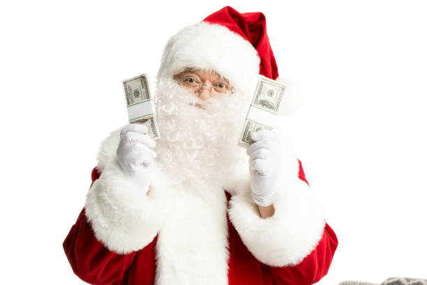 istock Happy Santa Claus showing dollars 688424184