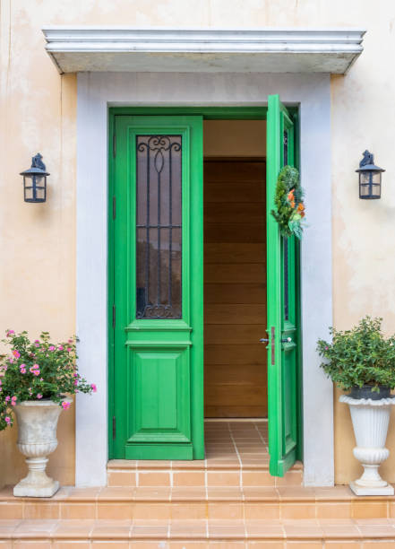 istock Green door European style 688424686