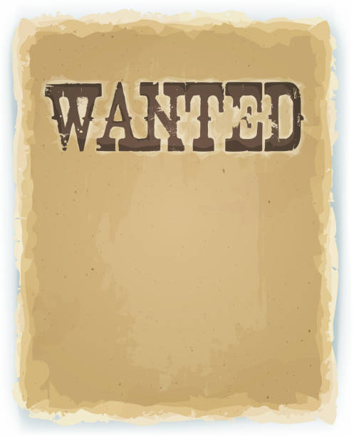 Wanted Poster On Vintage Background Illustration of a vintage old wanted placard poster, with blank space for your advertisement text, on old scratched torn paper bounty hunter stock illustrations