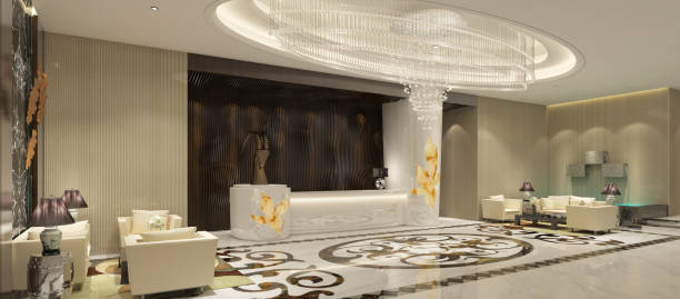 istock Interior of hotel reception hall 3D illustration 688434668