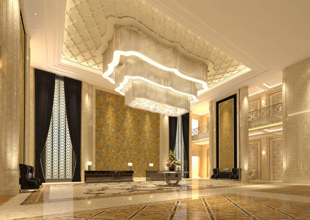 istock Interior of hotel reception hall 3D illustration 688435344