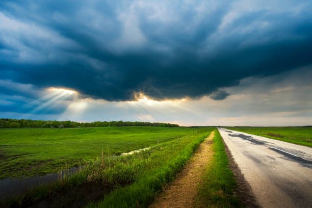 istock Country road stromy weather 688438260