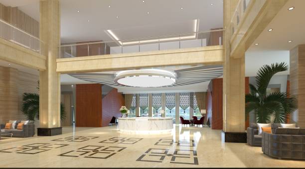 istock Interior of hotel reception hall 3D illustration 688438510