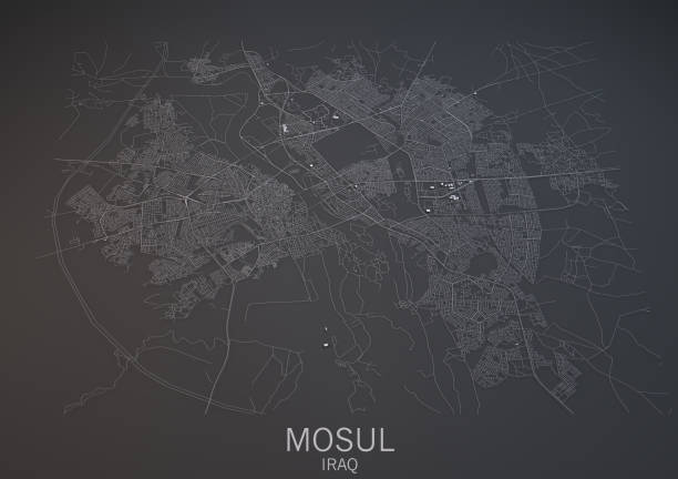 istock Map of Mosul, satellite view, city, Iraq 688441308