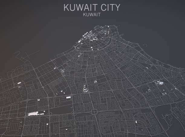 carte de la ville de koweït, vue satellite, city, koweït - kuwait city photos et images de collection