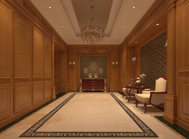 istock Interior of hotel reception hall 3D illustration 688444096