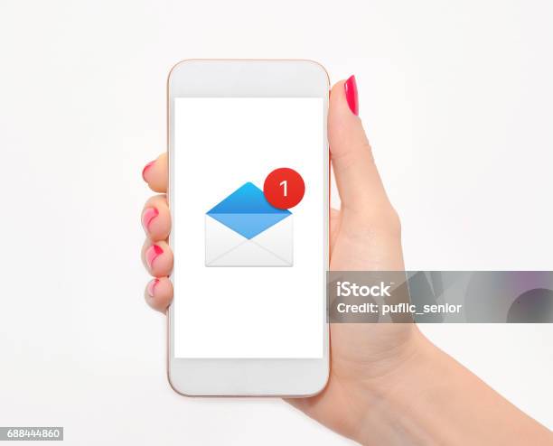 Hand Holding Smart Phone With New Message Concept On Screen Stock Photo - Download Image Now