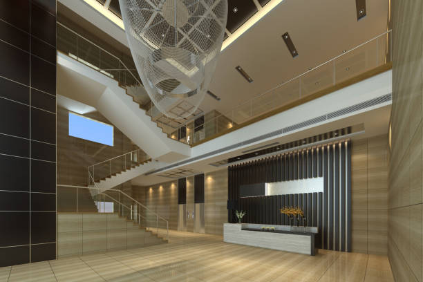 istock Interior of hotel reception hall 3D illustration 688444894