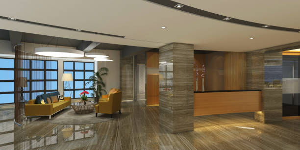 istock Interior of hotel reception hall 3D illustration 688448188