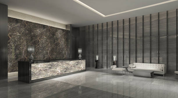 istock Interior of hotel reception hall 3D illustration 688450470