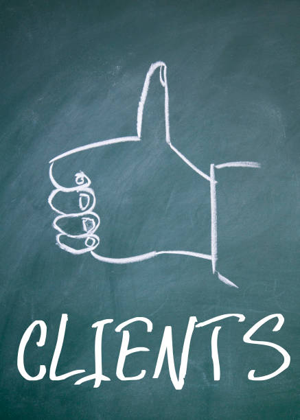 istock clients word and gesture sign on blackboard 688450608