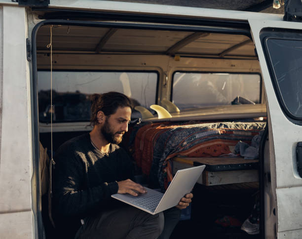 istock He prefers to stay connected wherever he goes 688453796