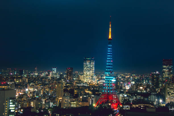 istock Tokyo tower in blue light, Diamond Veil, special change into 7 different colors on Saturday, Tokyo, Japan. 688455494