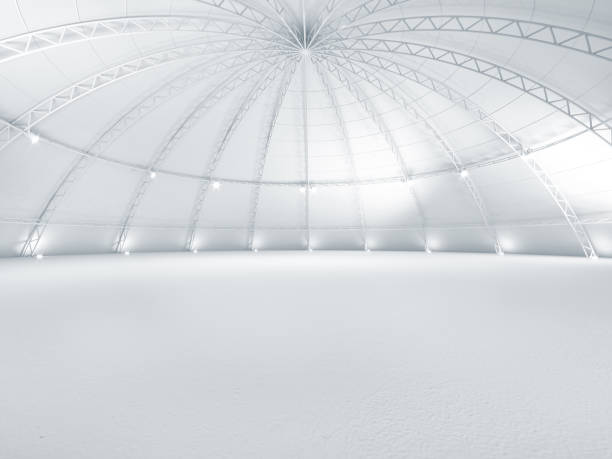 きれい��な白い空の倉庫ドーム展示スペース車ステージ 3 d イラスト - large dome ストックフォトと画像