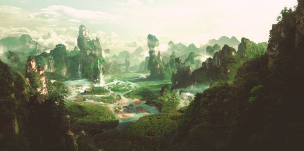 illustrations, cliparts, dessins animés et icônes de environnement naturel fantastique, 3d rendering. - fantasy