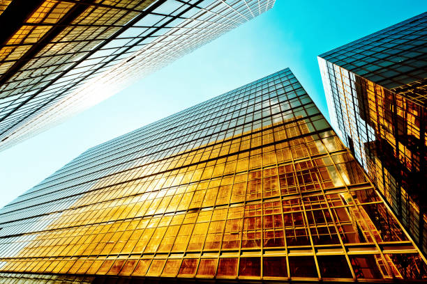 istock Modern glass skyscrapers perspective in the city 688468570
