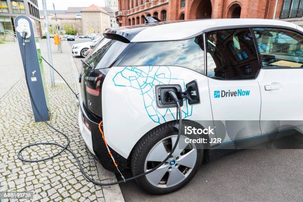 Electric Car Recharging The Batteries In Berlin Germany Stock Photo - Download Image Now