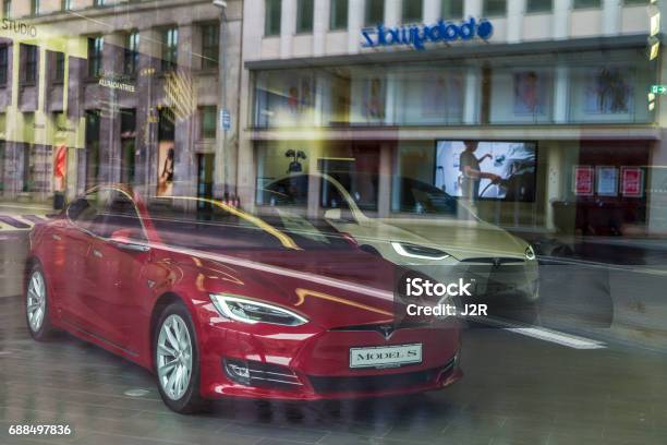 Electric Car Model S Of The Tesla Brand Stock Photo - Download Image Now - Advertisement, Battery, Brand Name
