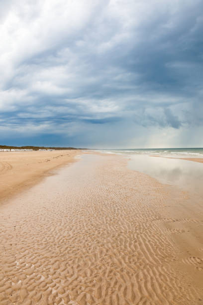 plage de sable à la mer et nuages d’orage dans le ciel - 16733 photos et images de collection