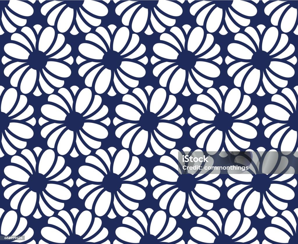 SEAMLESS FLOWER ON DARK BLUE White flower graphic is on dark blue background. This pattern can be used for textile, carpet, wallpaper, curtain and etc. Adjustable stock vector