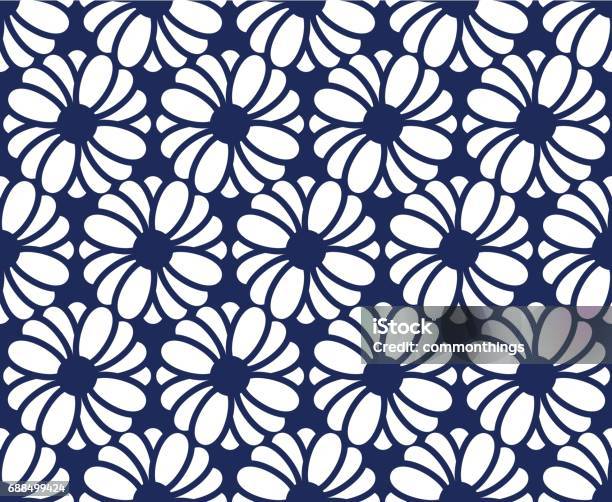 Seamless Flower On Dark Blue Stock Illustration - Download Image Now - Adjustable, Art, Art Product