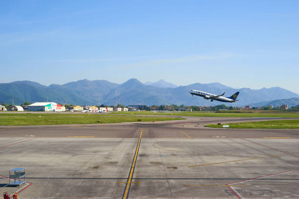 A Ryanair Boeing 737-800 aircraft takes off at Bergamo Orio al Serio airport in Italy.
