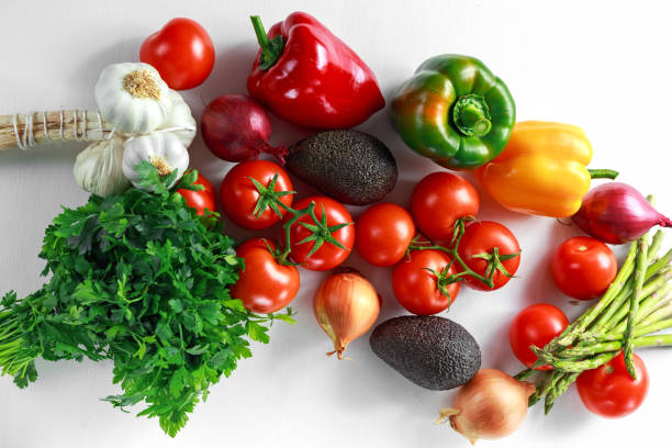 istock Fresh raw Vegetables on white wooden background 688512000