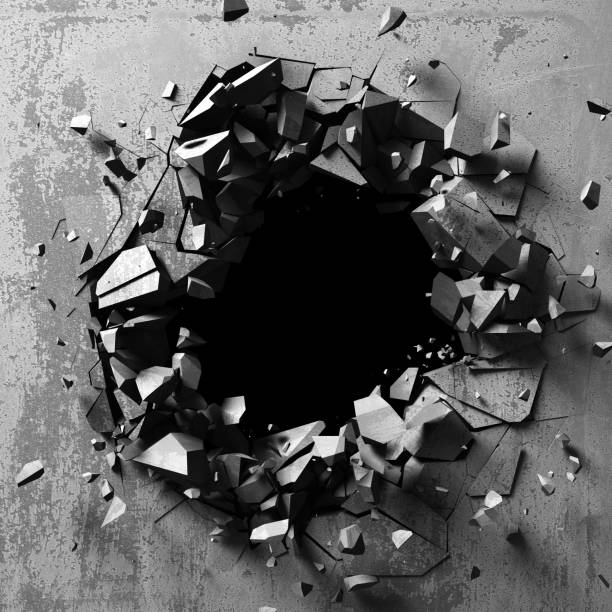 istock Dark explosion hole of concrete old wall 688520072