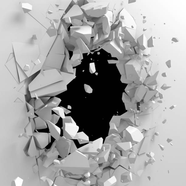 istock Dark destruction cracked hole in white stone wall 688522320