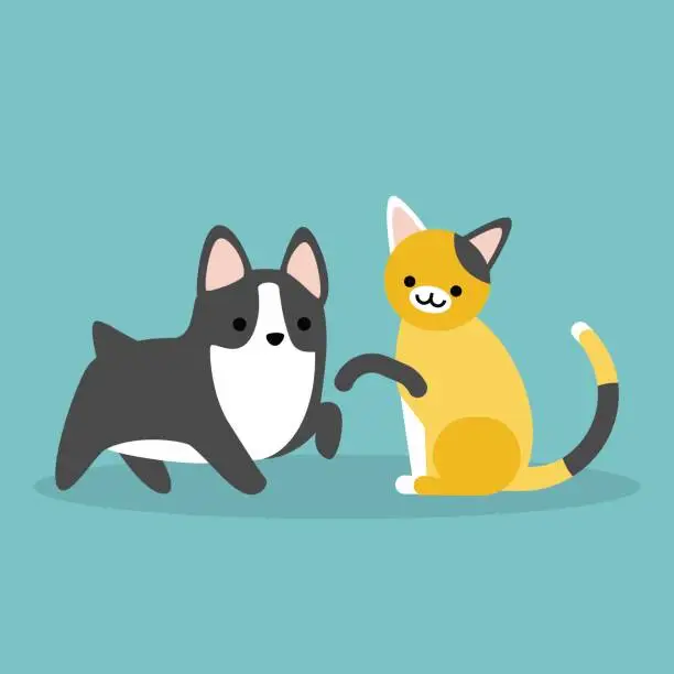 Vector illustration of Cat and dog flat editable vector illustration, clip art