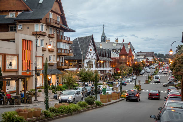 street and architecture of gramado city - gramado, rio grande do sul, brazil - traditional culture religion church travel imagens e fotografias de stock