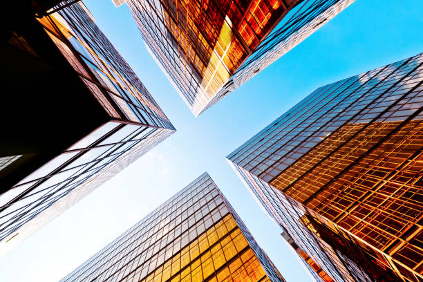 istock Modern glass skyscrapers perspective in the city 688523270