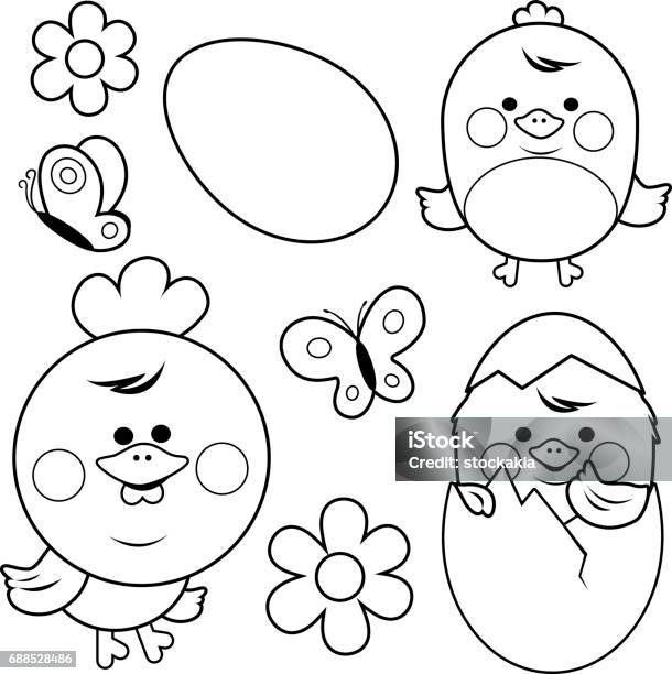 Cute Chicken And Eggs Black And White Coloring Book Page Stock Illustration - Download Image Now