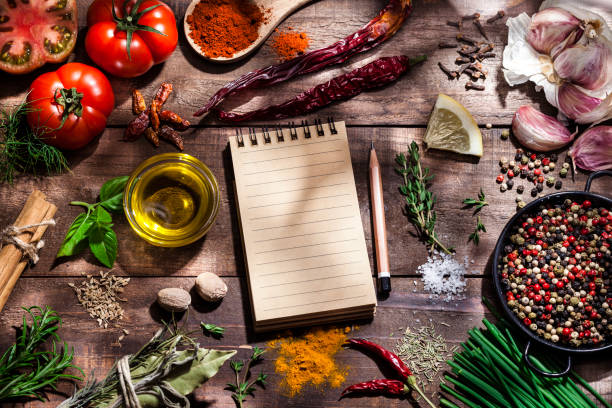 istock Blank cookbook with fresh ingredients for cooking and seasoning 688530388