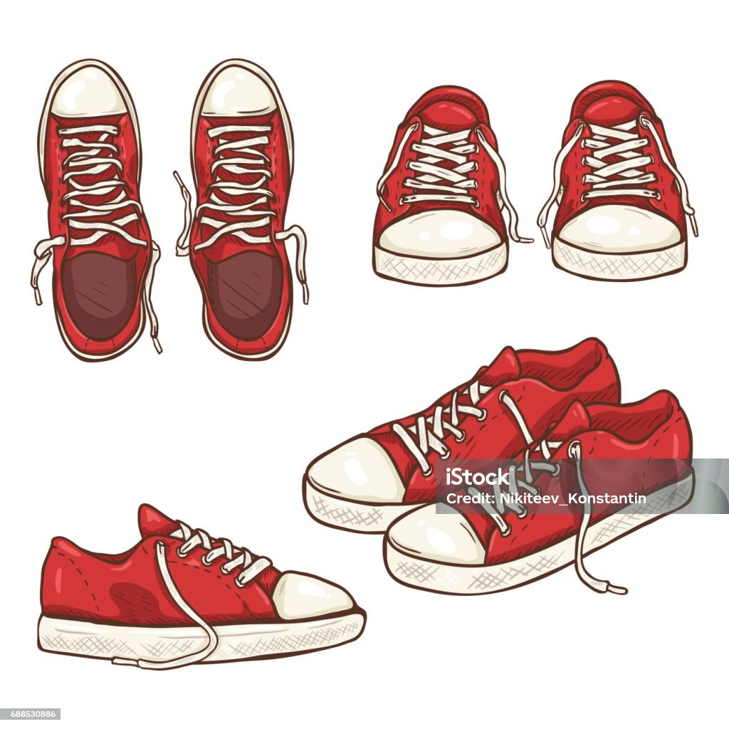 Vector Set Of Cartoon Gumshoes Side Top And Front Views Stock ...