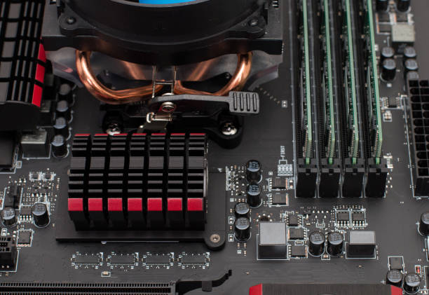 istock Computer motherboard with a view of parts and components 688531108
