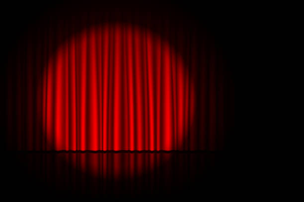 ilustrações, clipart, desenhos animados e ícones de palco com a cortina vermelha e holofotes sobre ele - curtain red stage theater stage