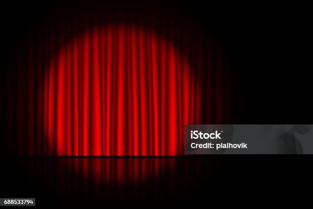 Stage With Red Curtain And Spotlight On It Stock Illustration - Download Image Now - Stage Theater, Curtain, Theatrical Performance