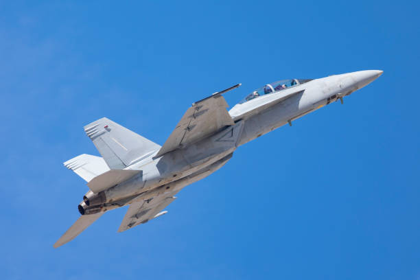 istock F-18 Hornet pitching up, against the blue sky 688540782
