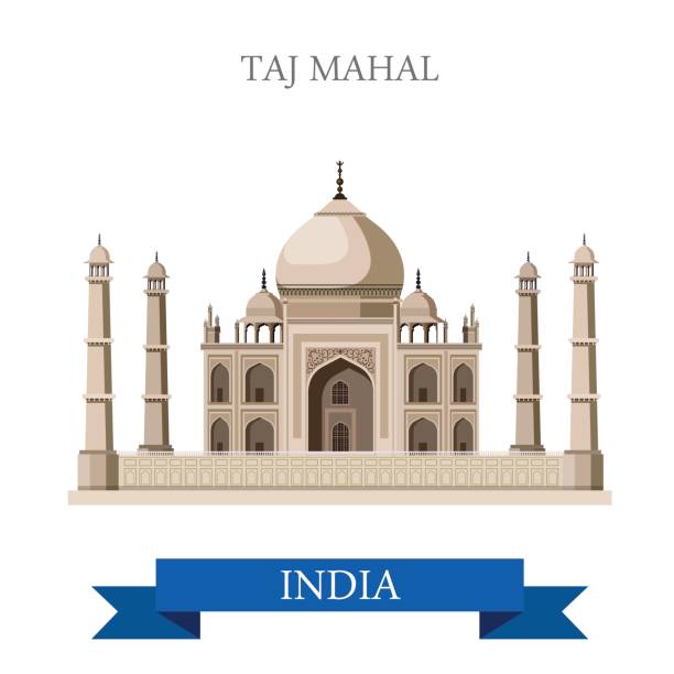 Taj Mahal mausoleum in Agra, India. Flat cartoon style historic sight showplace attraction web site vector illustration. World countries cities vacation travel sightseeing Asia collection. Taj Mahal mausoleum in Agra, India. Flat cartoon style historic sight showplace attraction web site vector illustration. World countries cities vacation travel sightseeing Asia collection. taj mahal vector stock illustrations