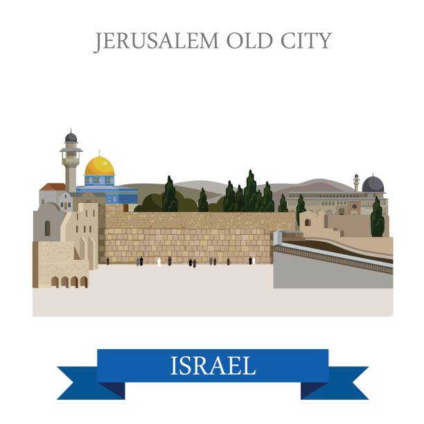 die altstadt von jerusalem in israel. flache cartoon stil historischen anblick schauplatz attraktion website vektor-illustration. welt länder städte urlaub reisen sightseeing asien sammlung. - jerusalem stock-grafiken, -clipart, -cartoons und -symbole