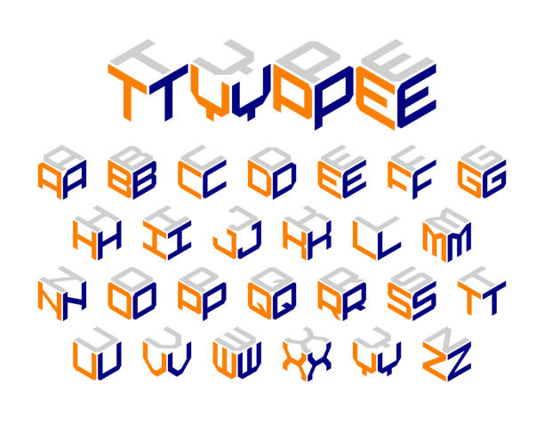 Isometric 3d type Isometric 3d type, three-dimensional alphabet. Vector illustration. cube shape stock illustrations