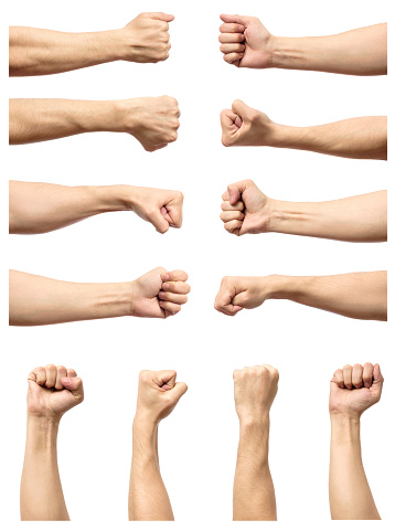 Set of male's fist isolated on white background