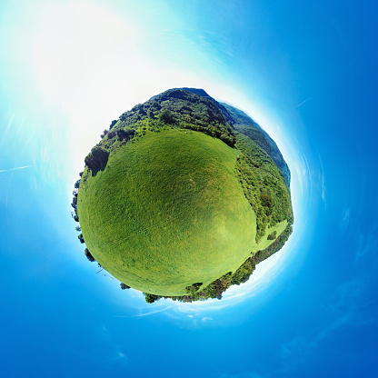 Little Planet panorama of green hills landscape, Slovakia