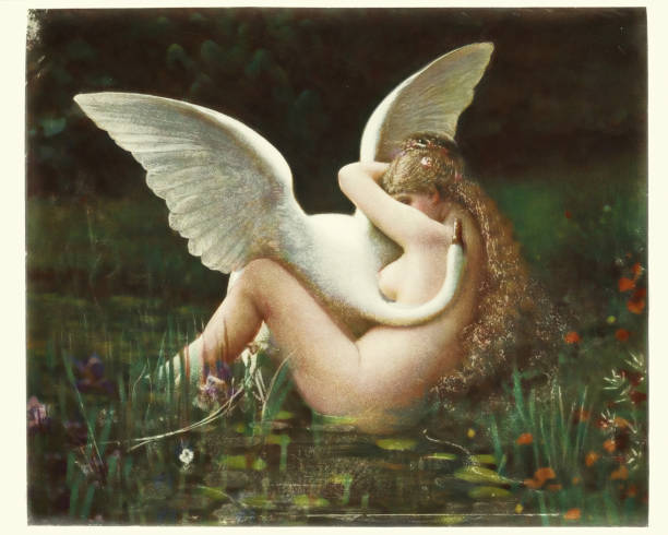 mitologia grecka - leda i łabędź - fine art painting obrazy stock illustrations