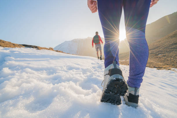 istock Two hikers on snowy mountain trail 688561798