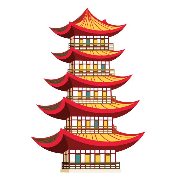 istock Red Chinese pagoda five levels. Vector illustration 688563174