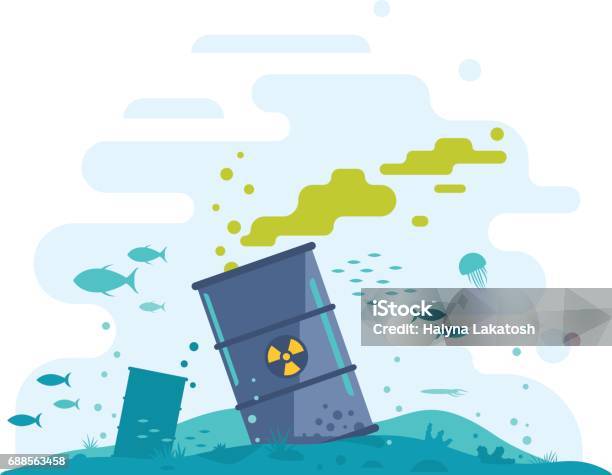 Ocean Disposal Of Radioactive Waste Stock Illustration - Download Image Now - Toxic Waste, Sea, Waste Management